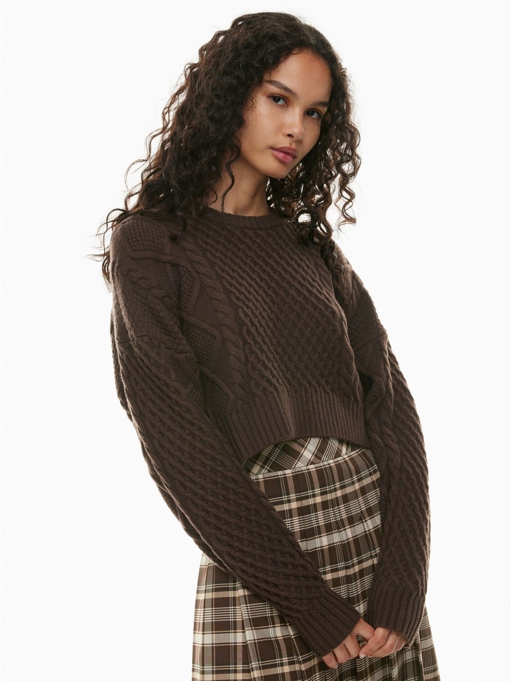 Aritzia Sunday Best cropped knit sweater- brown